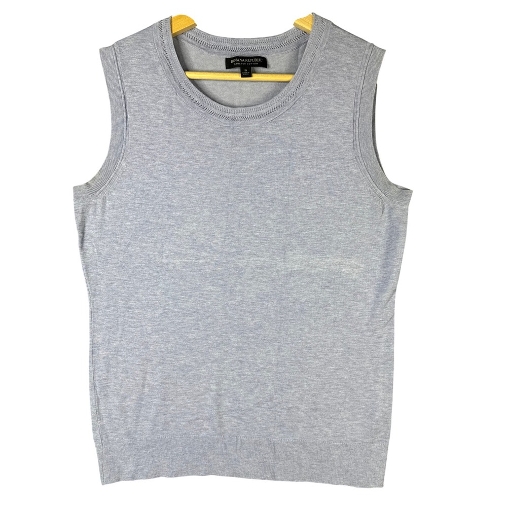 Banana Republic Stretch Cotton Sleeveless Knit Shell Sweater Blue Small